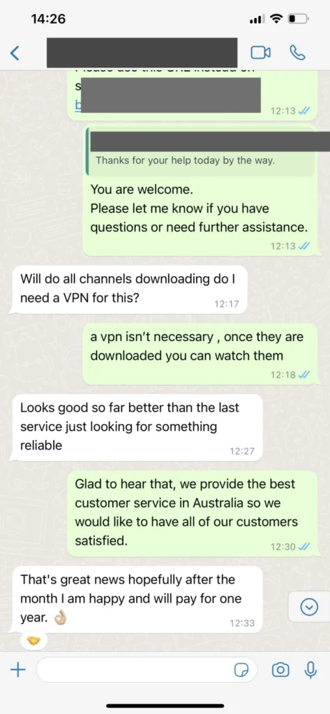 Jesko IPTV WhatsApp Customer Support Chat Screenshot 3